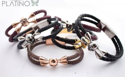 Brazaletes de calavera en piel exotica, mantarraya, piton de lujo y moda 