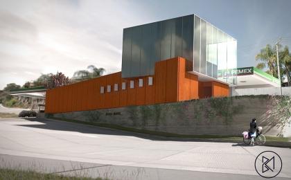 Render arquitectónico gasolinera león guanajuato